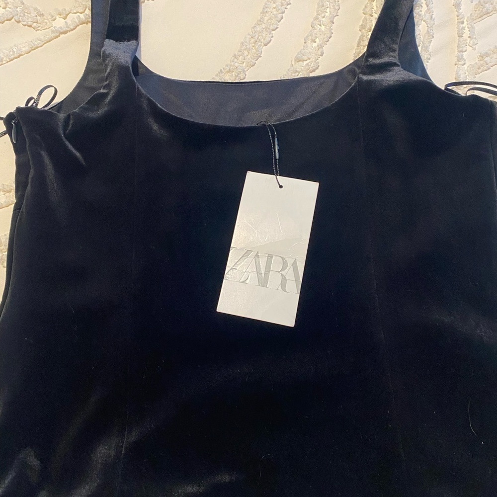 Zara Velvet Black Bows Top S NWT - Picture 3 of 5